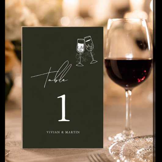 Numéro De Table Élégant mariage vert bois d'olive