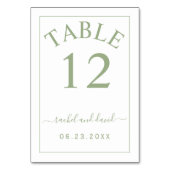 Numéro De Table Elégant mariage vert bordure vert (Dos)