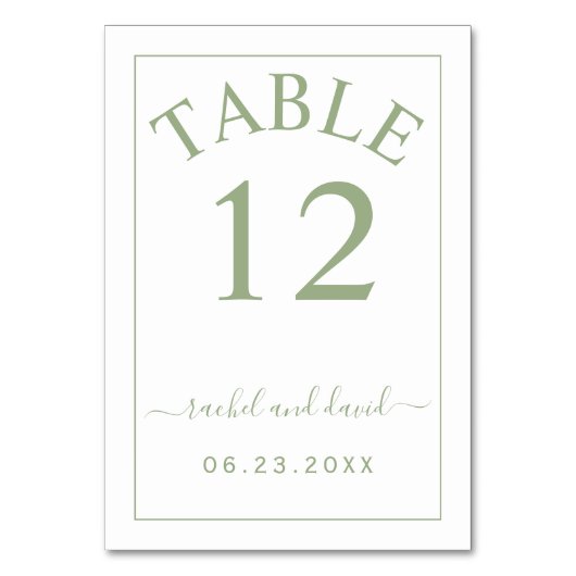 Numéro De Table Elégant mariage vert bordure vert (Dos)