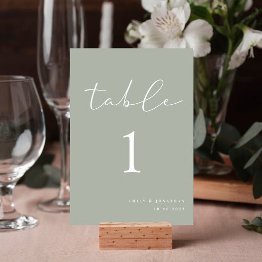 Numéro De Table Élégant Mariage vert Sage