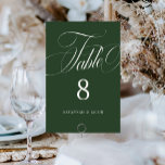 Numéro De Table Élégant Mariage vert Script<br><div class="desc">Élégant Script Green Mariage Table Number présente un grand script audacieux et un style élégant.</div>
