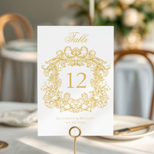 Numéro De Table Élégant Mariage Vintage Crest Gold