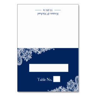 Numéro De Table Elégant Marine Bleu Blanche dentelle Mariage Place