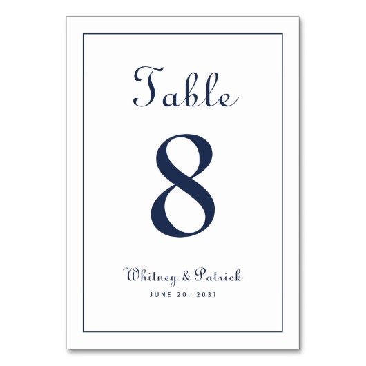 Numéro De Table Elégant Marine Bleu Mariage Réception Table Formal (Dos)