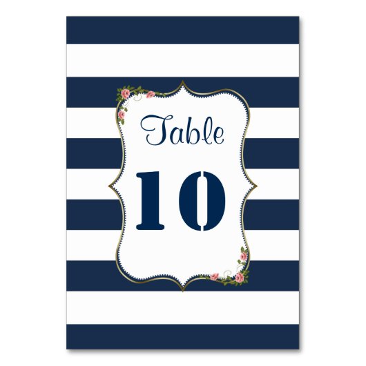 Numéro De Table Elégant Marine Bleu Stripes Mariage Numéros de tab (Dos)