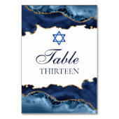 Numéro De Table Elégant Marine Blue Gold Agate Bar Mitzvah Party (Dos)