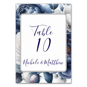 Numéro De Table Elégant Marine Blue Peonies & White Roses Mariage