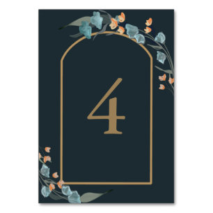 Numéro De Table Élégant marine et botanique bleu poussiéreux