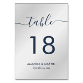 Numéro De Table Elégant marine moderne bleu et argent (Dos)