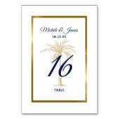 Numéro De Table Elégant Marine White Gold Palm Tree Moderne Mariag (Dos)