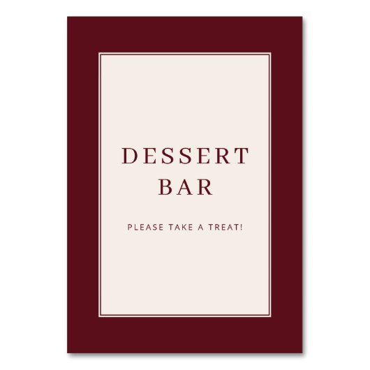 Numéro De Table Elegant Maroon Dessert Bar Sign (Par défaut)