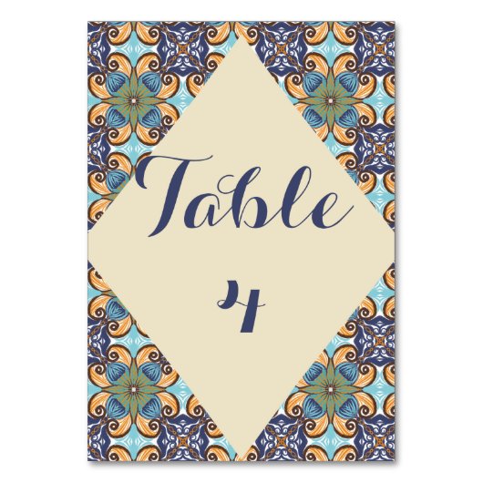 Numéro De Table Élégant mexicain Floral Talavera Diamond Mariage (Par défaut)