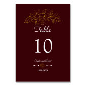 Numéro De Table Elegant Minimal Gold Floral Deep Burgundy Wedding (Dos)