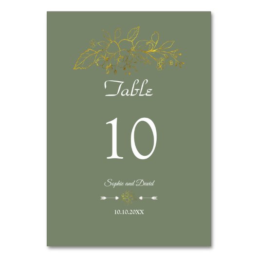 Numéro De Table Elegant Minimal Gold Floral Sage Green Wedding (Par défaut)