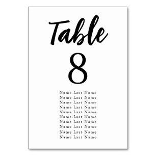 Numéro De Table Élégant minimaliste Blanc Noir Siège Assignation