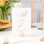 Numéro De Table Élégant minimaliste Script Mariage or<br><div class="desc">Numéros de table simples et minimalistes,  personnalisés et recto verso. Personnalisez chacun avec vos noms/titre d'événement,  date et numéro. Ajoutez-les individuellement à votre panier et retirez-les lorsque vous avez terminé.</div>