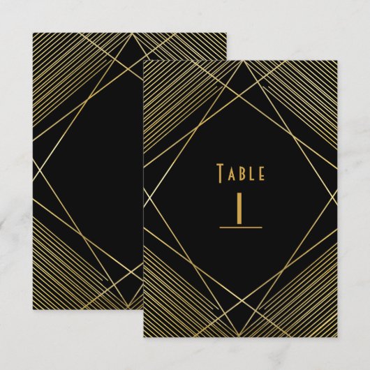 Numéro de table élégant moderne Gold & Black Glam  (Devant / Derrière)