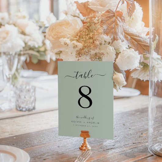 Numéro De Table Élégant moderne simple Mariage couleur vert clair