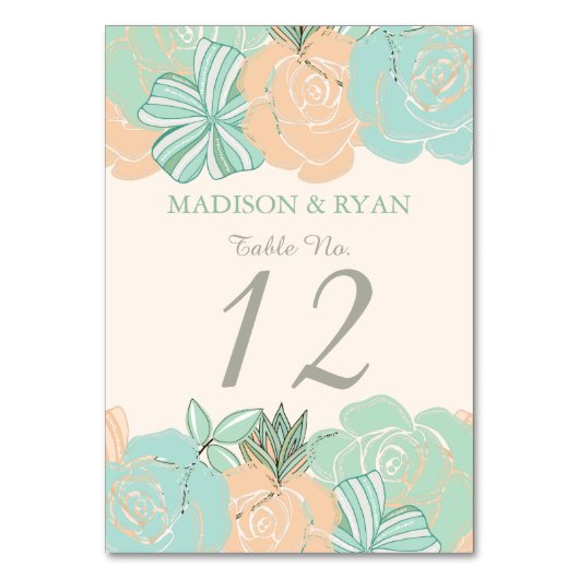 Numéro De Table Elégant Monnaie de Pêche Floral Personnalisé Maria (Par défaut)