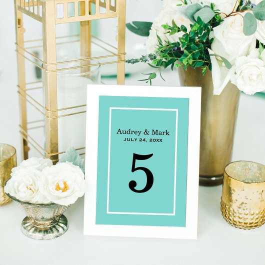 Numéro De Table Élégant Monogramme de Mariage Bleu de Robinet