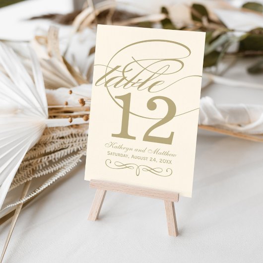 Numéro De Table Élégant Monogramme de Mariage Calligraphié en Or e