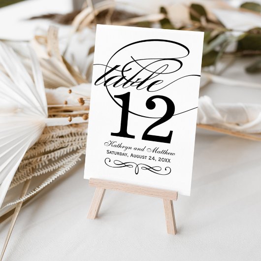 Numéro De Table Élégant Monogramme de Mariage Calligraphié Noir et