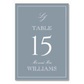 Numéro De Table Élégant Monogramme moderne Script Dusty Blue Maria (Dos)