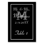Numéro De Table Élégant Monogramme Noir Année de Mariage  (Dos)