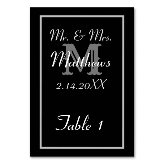 Numéro De Table Élégant Monogramme Noir Année de Mariage  (Par défaut)