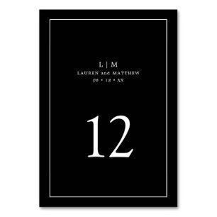 Numéro De Table Élégant Monogramme Simple Mariage noir