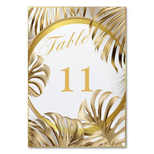 Numéro De Table Élégant Monstera Gilded Gold Mariage (Dos)