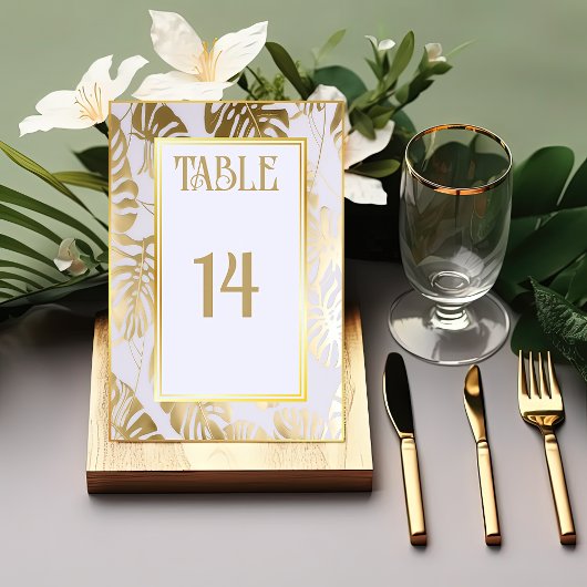 Numéro De Table Élégant Monstera Gilded Gold Mariage