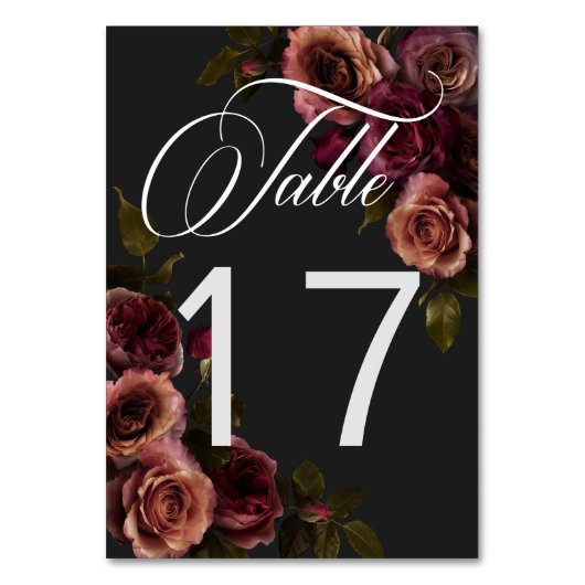 Numéro De Table Elégant Moody Muted Rust & Burgundy Floral Mariage (Dos)