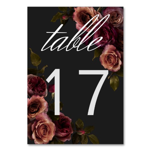 Numéro De Table Elégant Moody Muted Rust & Burgundy Floral Mariage (Par défaut)