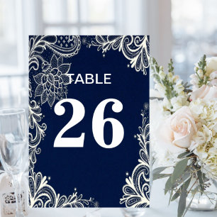 Numéro De Table élégant nautique plage dentelle blanche bleu marin