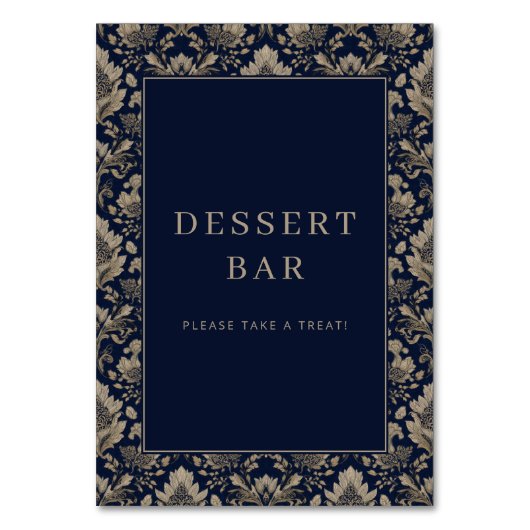 Numéro De Table Elegant Navy Floral Dessert Bar Sign (Par défaut)