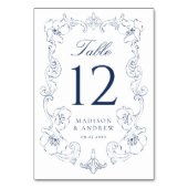 Numéro De Table Elegant Navy Ornate Floral Frame Wedding (Dos)