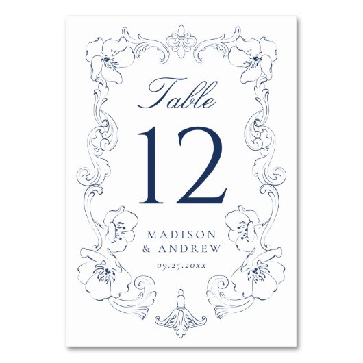 Numéro De Table Elegant Navy Ornate Floral Frame Wedding (Par défaut)
