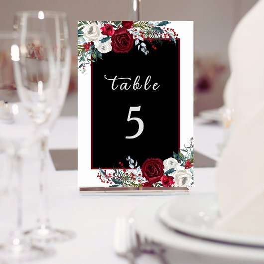 Numéro De Table Élégant Noël Floral Rose Mariage de vacances