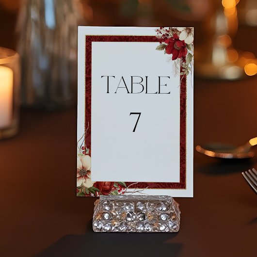 Numéro De Table Élégant Noël Rouge Damas Floral