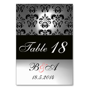 NUMÉRO DE TABLE ÉLÉGANT NOIR BLACÉ GRAY DAMASK MONOGRAM