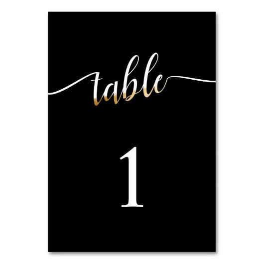 Numéro De Table Elégant Noir Blanc & Or Mariage Table Non (Dos)