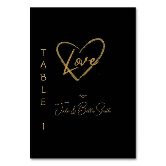 Numéro De Table Élégant noir brillant amour Mariage de coeur noir (Par défaut)