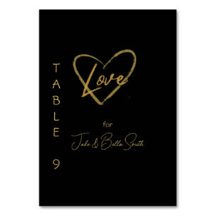 Numéro De Table Elégant noir brillant amour Mariage de coeur noir 