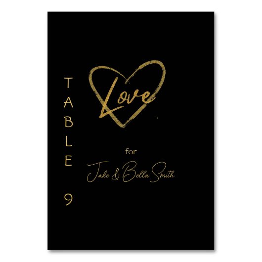 Numéro De Table Elégant noir brillant amour Mariage de coeur noir (Par défaut)