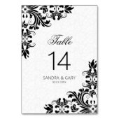 Numéro De Table Élégant noir dentelle blanc Damas (Dos)