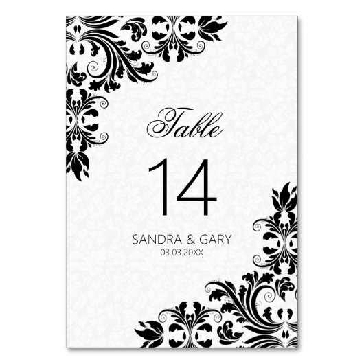 Numéro De Table Élégant noir dentelle blanc Damas (Par défaut)