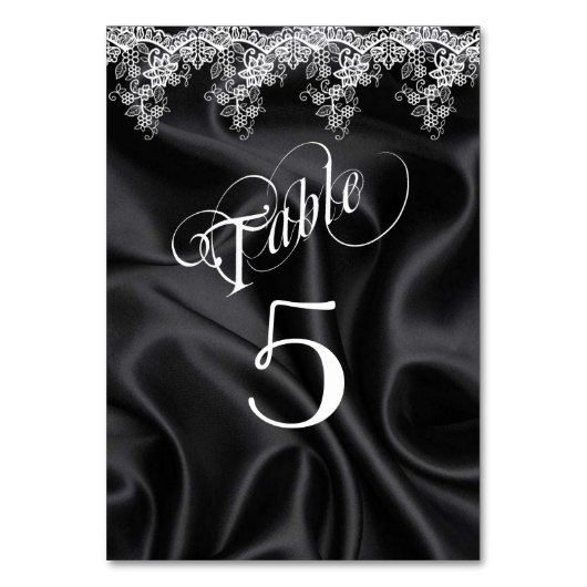 Numéro De Table Elégant noir dentelle blanche satin (Dos)