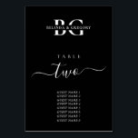 Numéro De Table Élégant Noir et Blanc Monogramme Initiales Mariage<br><div class="desc">Un monogramme minimaliste noir et blanc initie le design mariage. Un design simple qui utilise les initiales et les noms de la mariée et du marié pour créer un élégant monogramme classique. Un charmant design minimaliste noir et blanc avec une typographie de script classique. Un élégant monogramme noir et blanc...</div>