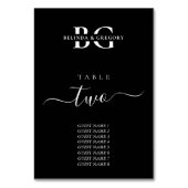 Numéro De Table Élégant Noir et Blanc Monogramme Initiales Mariage (Dos)